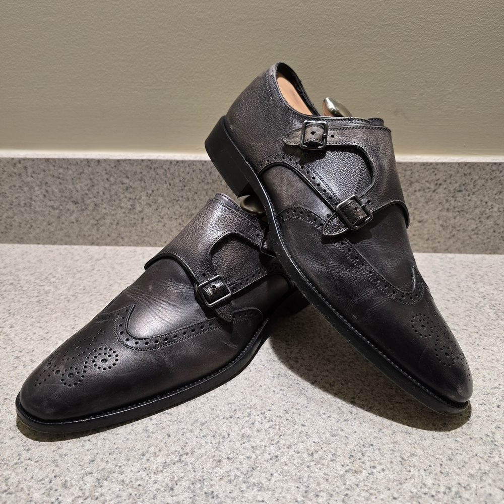 Johnston & Murphy 24-1427 Fielden Dark Gray Leather Monk Strap Oxfords